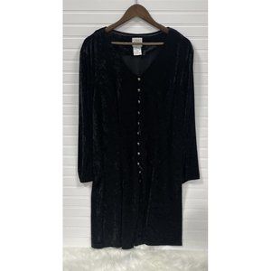 Vintage T R Bentley Black Velvet Dress Mutli Color Full Button Corset Back 24W